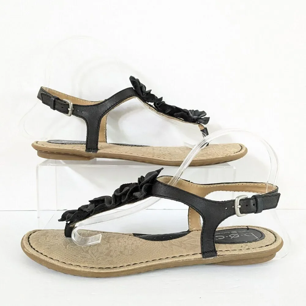 B.O.C. Born Concepts 8M Black Leather Slingback Flat Thong Sandals Flower Flats - Picture 6 of 15